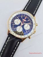 Swiss Replica Breitling Navitimer Watch Rose Gold Blue Dial Leather Strap